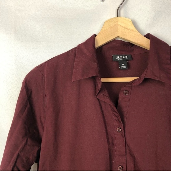 ANA Burgundy Red High Low Button Down Long Sleeve M - Picture 4 of 4